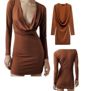 Zara Brown Cowl Neck Bodycon Dress